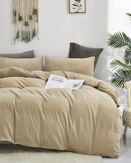 Wellboo Beige Velvet Comforter Sets Full Solid Cream Coffee Fluffy Bedding Comforters Luxury Champagne Flannel Quilts Women Men Light Taupe Fuzzy Blankets Modern Minimalist Khaki Tan Sherpa Plush Bed - LeafyLoom