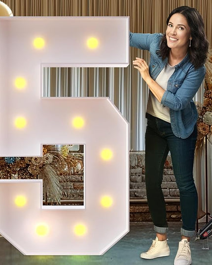 Rielmox Marquee Light Up Number 5, 4FT Large Birthday Decorations Party Decor White Anniversary Decoration w/Warm Lights for Boys Girls Kids Teens Adults - LeafyLoom