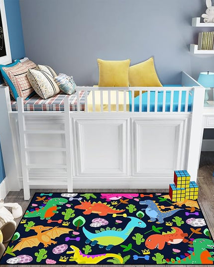 Dinosaur Rug for Boys Room Cartoon Dinosaur Area Rugs Kids Rug Dinosaur Rug Kids Play Rug Dinosaur Play Rug for Bedroom and Kidroom Playing Room,Dark Blue 4'5''×6' - LeafyLoom