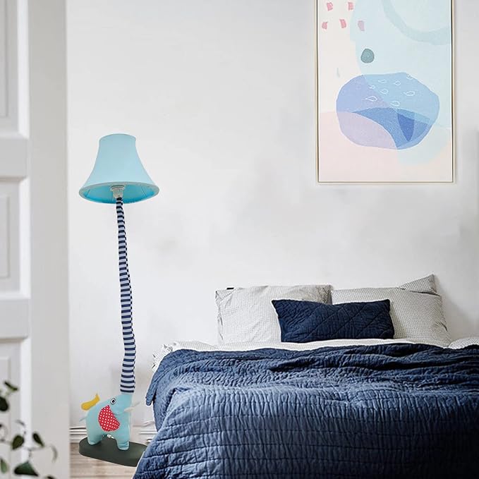 Floor Lamp, Blue Elephant Creative Design Modern Floor Lamp for Bedroom, 51 Inch Tall Hand-Stitched Toy Standing Lamp, Floor Lamps for Living Room Come with an E26 LED Bulb (Blue Elephant) - LeafyLoom