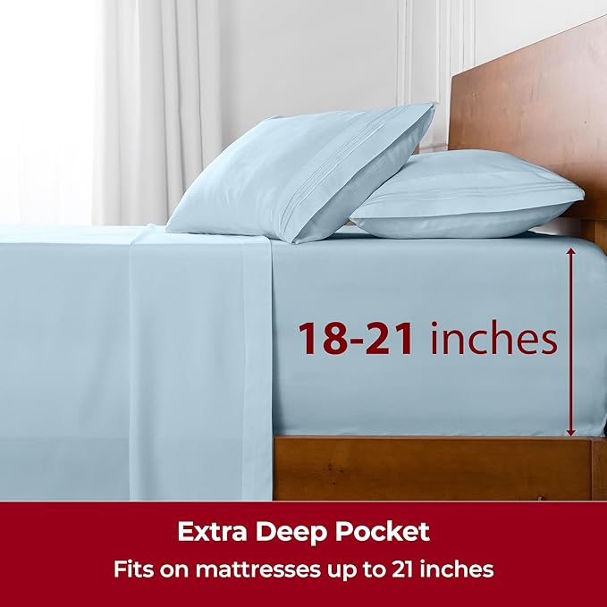 Mellanni Extra Deep Twin Sheets - 3 PC Iconic Collection Bedding Sheets & Pillowcases - Hotel Luxury, Ultra Soft, Cooling Bed Sheets - Extra Deep Pocket up to 21 inch (Twin, Aqua) - LeafyLoom