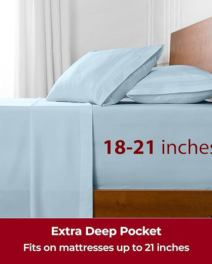 Mellanni Extra Deep Split King Sheets - 5 PC Iconic Collection Bedding Sheets & Pillowcases - Hotel Luxury, Ultra Soft, Cooling Bed Sheets - Extra Deep Pocket up to 21 inch (Split King, Aqua) - LeafyLoom