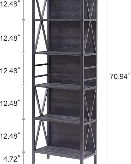 HOMISSUE Bookshelf, 6-Tier Bookshelf, Rustic Wood Metal Bookshelves and Bookcases, Freestanding Open Book Shelf, Industrial Tall Bookcase for Home Office, Living Room and Bedroom, Vintage Grey - LeafyLoom