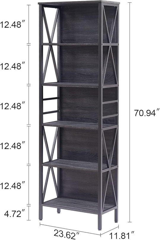 HOMISSUE Bookshelf, 6-Tier Bookshelf, Rustic Wood Metal Bookshelves and Bookcases, Freestanding Open Book Shelf, Industrial Tall Bookcase for Home Office, Living Room and Bedroom, Vintage Grey - LeafyLoom