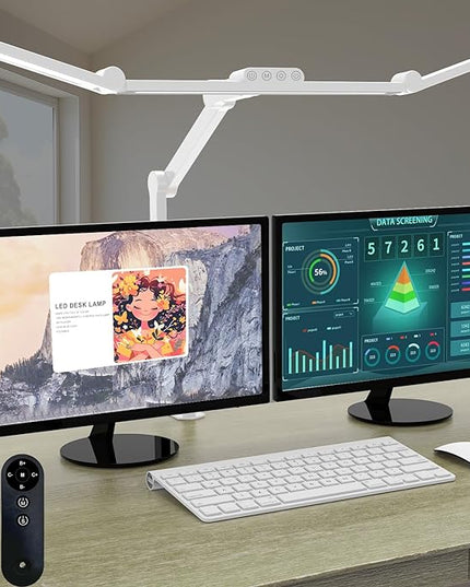 Micomlan Architect Desk Lamp with Clamp, Led Desk Lamp for Home Office with Remote Control, 24W Bright Dimmable Computer Desk Light Atmosphere Lighting Adjustable Table Light for Working Crafting - LeafyLoom
