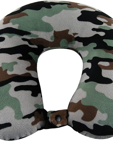 Adult Cozy Soft Microfiber Neck Pillow, Compact, Perfect for Plane or Car Travel, Camo Green - LeafyLoom