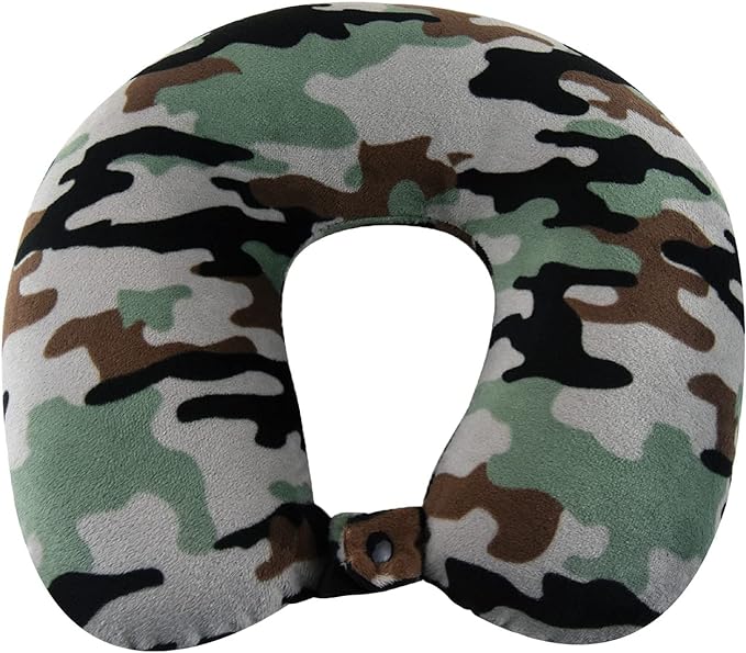 Adult Cozy Soft Microfiber Neck Pillow, Compact, Perfect for Plane or Car Travel, Camo Green - LeafyLoom