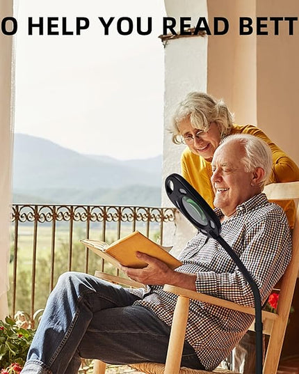 Magnifying Floor Lamp 5X & Bright LED Floor Lamp Hand Free with Adjustable Gooseneck，2-in-1 Magnifier Daylight Work Light for Reading, Repair, Crafts, Sewing etc. (Black) - LeafyLoom