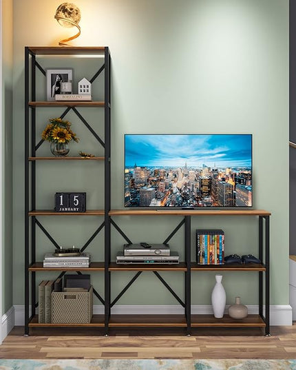 Tribesigns 9 Shelves Bookshelves, Industrial Ladder Corner Etagere Bookcase, Rustic 6-Tier Display Open Shelf Storage Organizer for Living Room - LeafyLoom
