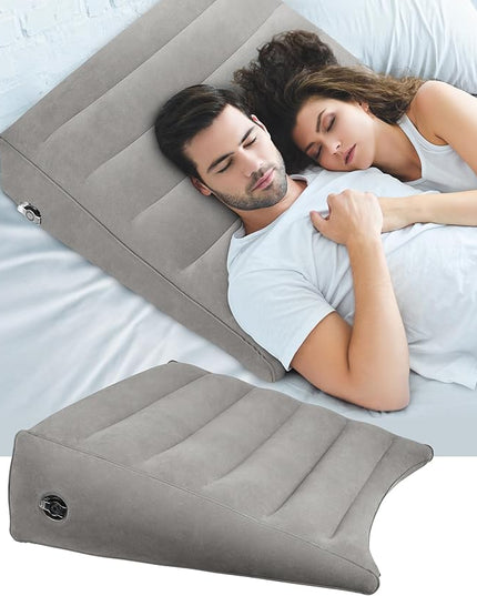 Inflatable Wedge Pillow for Sleeping, Traveling, Reading, Triangle Bed Wedge Pillow (Grey) - LeafyLoom
