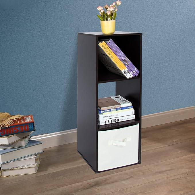 PACHIRA E-Commerce US Wooden Cube Storage Organizer, Unit Shelf, Closet Cabinet, Bookshelf File in Living Room, Bedroom, Study 3 Cube, DARK BROWN - LeafyLoom