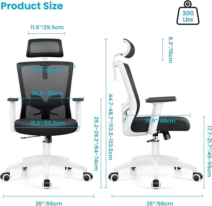 Office Chair Ergonomic Desk Chair High Back Computer Chair Swivel Mesh Task Chair with Adjustable Lumbar Support Armrests Headrest White - LeafyLoom