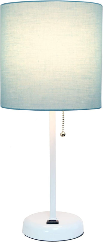 Simple Designs LT1144-AOW Sleek and Slender White Table Lamp with Charging Outlet, for Bedroom, Living Room, Entryway, Office, Dining Room, Study, Aqua Shade - LeafyLoom
