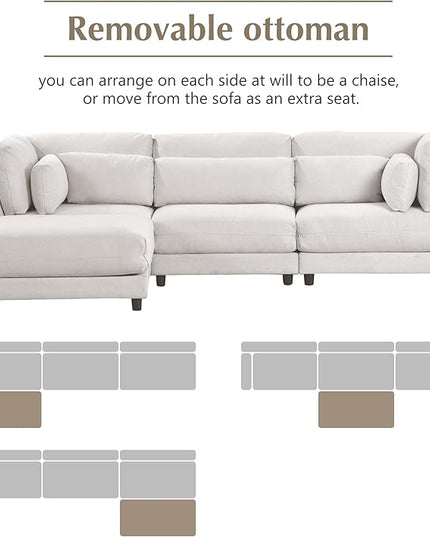 110.6" Modern 2 Pieces L Shaped Sofa with Removable Ottomans and Comfortable Waist Pillows, 4 Seat Large Upholstery Sectional Couch for Living Room, Office, Home, Apartment, Beige, 110.6 Inch - LeafyLoom