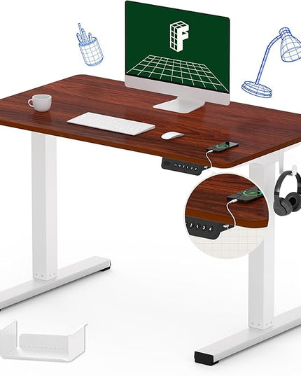 FLEXISPOT Standing Desk Electric Stand Up Desk with 40 x 24 Inches Whole-Piece Desktop Ergonomic Memory Controller Height Adjustable Desk E150(White Frame + 40" Mahogany Desktop) - LeafyLoom