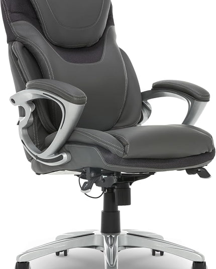 Serta Bryce Executive Office Chair, Ergonomic Computer DeskChair with Patented AIR Lumbar Technology, Comfortable Layered Body Pillows for Cushioning, SertaQuality Foam, Bonded Leather, Gray - LeafyLoom