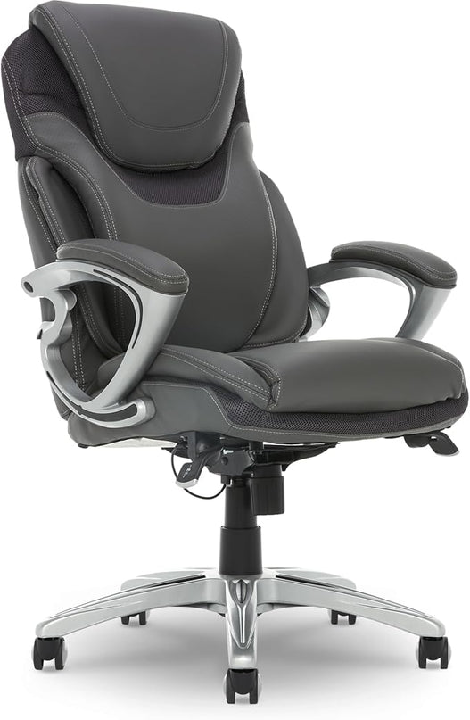 Serta Bryce Executive Office Chair, Ergonomic Computer DeskChair with Patented AIR Lumbar Technology, Comfortable Layered Body Pillows for Cushioning, SertaQuality Foam, Bonded Leather, Gray - LeafyLoom