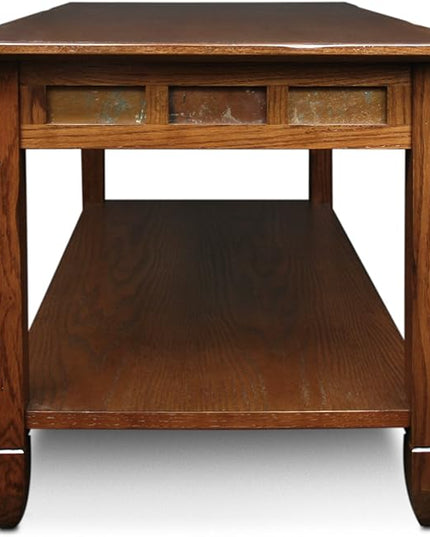 Leick Home 10058 Slate Tile Coffee Table with Shelf, 20 in x 38 in x 20.5 in, Rustic Oak - LeafyLoom