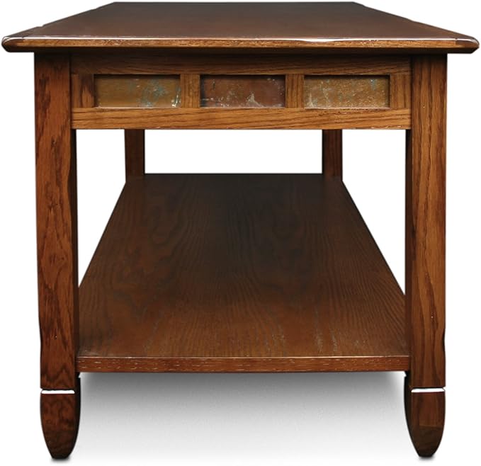 Leick Home 10058 Slate Tile Coffee Table with Shelf, 20 in x 38 in x 20.5 in, Rustic Oak - LeafyLoom