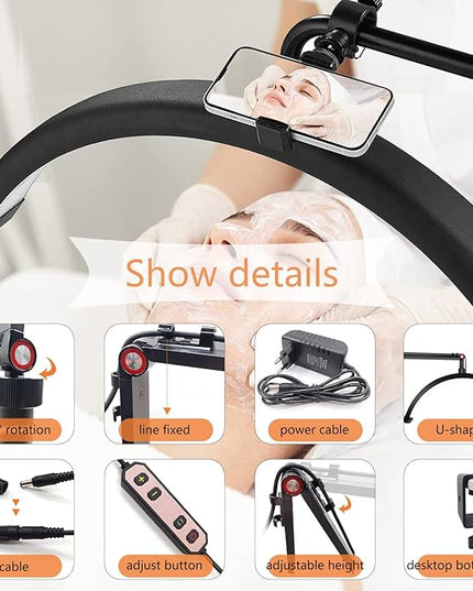 Led Half Moon Light for Lashes, Tattoo Lamp, Estheticians Light, Desk Lamp, Swing Arm Light, Lash Lamp,Black - LeafyLoom