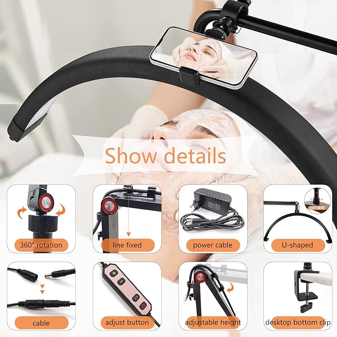 Led Half Moon Light for Lashes, Tattoo Lamp, Estheticians Light, Desk Lamp, Swing Arm Light, Lash Lamp,White - LeafyLoom