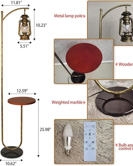 Hsyile Floor Lamp for Living Room Bedroom with Table and Shelves Retro Horse Lantern Floor Lamp with Remote Dimmable Farmhouse Standing Lamp (Bronze) - LeafyLoom