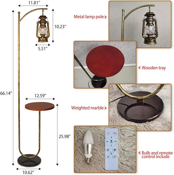 Hsyile Floor Lamp for Living Room Bedroom with Table and Shelves Retro Horse Lantern Floor Lamp with Remote Dimmable Farmhouse Standing Lamp (Bronze) - LeafyLoom