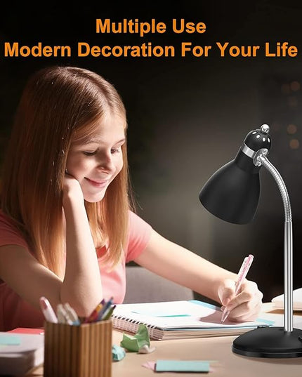 LEPOWER Metal Desk Lamp, Adjustable Goose Neck Table Lamp, Eye-Caring Study Desk Lamps for Bedroom, Study Room and Office (Black) - LeafyLoom