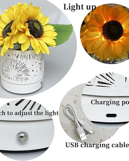Sunflowers Lamp Touch Lam Artificial LED Sunflower Flowers with Glass Vase Table Lamp Night Light for Home Office Decor House Decorations Gift Idea - Rechargeable (Starry Sky Sunflower) - LeafyLoom