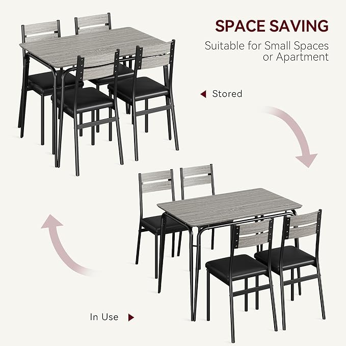 Dining Table for 4, Small Table and Chairs Set of 4, Square Dinette Set for 4, Dinner Table Set, 5 Piece Kitchen & Dining Room Sets for Small Space, Apartment (Gray, Dining Table with 4 Chairs) - LeafyLoom