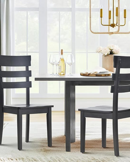 COLAMY Wooden Dining Chairs Set of 2, Ladder High Back Kitchen Side Chair, Farmhouse Armless Dining Room Chairs with Adjustable Foot Pegs, Black - LeafyLoom