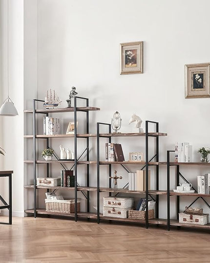HOMISSUE Bookshelf,5-Tier Bookshelf Industrial Bookcase and Bookshelves,Rustic Storage Rack with Open Shelves for Living Room Bedroom and Kitchen,Retro Brown - LeafyLoom