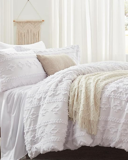 Anluoer Twin Comforter Set 5 Pieces, White Tufted Bed in a Bag with comforters and sheets, All Season Bedding Sets with 1 Comforter, 1 PillowShams, 1 Pillowcases, 1 Flat Sheet, 1 Fitted Sheet - LeafyLoom