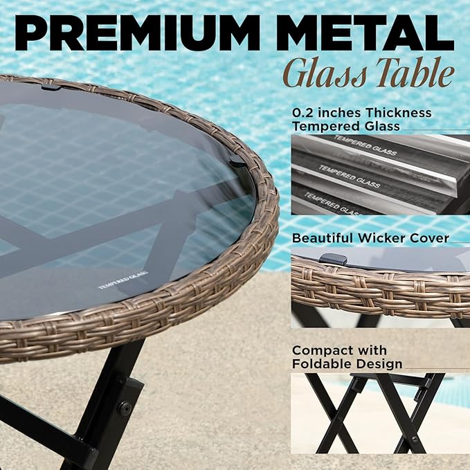 Bistro Set with Round Table, Metal Wicker Design - LeafyLoom