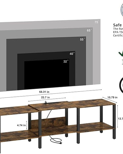 Modern LED TV Stand with Power Outlet for Living Room+75 Inch Wood TV Media Console for 55/65/75 inch TVs，Industrial TV Stand，TV Stand Media Entertainment Center，Rustic Brown LTV06BE - LeafyLoom