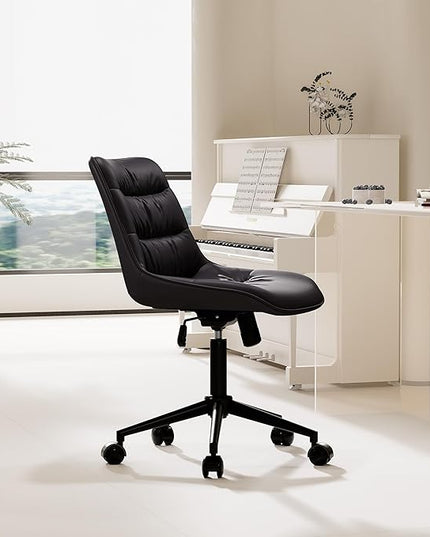 Kidol & Shellder Armless Office Chair Desk Chair Comfy Makeup Vanity Chair with Back Ergonomic Swivel Chair Home Office Desk Chairs with Wheels Rolling Computer Chair Bedroom Accent Chair(Black) - LeafyLoom