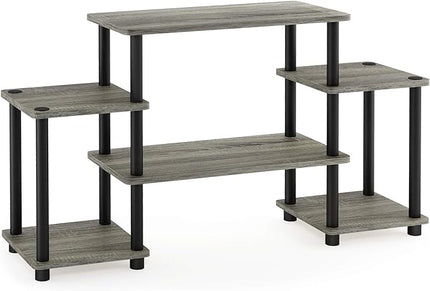 Furinno Turn-N-Tube No Tools Entertainment Center, Round Square Corner, French Oak Grey/Black - LeafyLoom