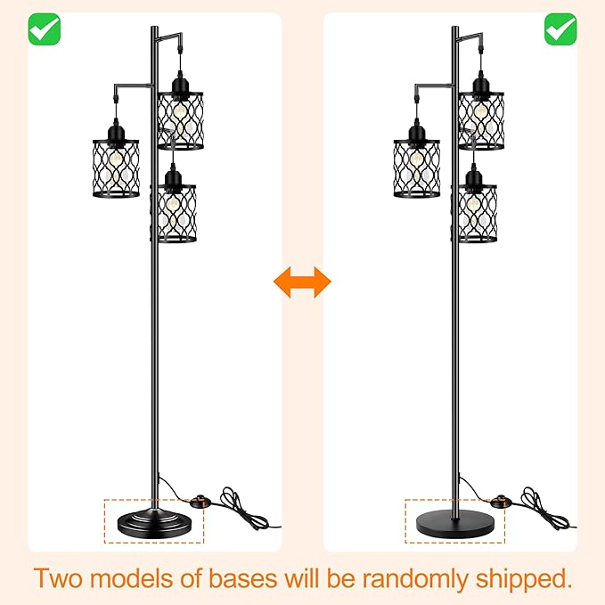 Industrial Floor Lamp, Metal Farmhouse Floor Lamp for Living Room, Rustic Standing Tall Lamp with 3 Elegant Cage Heads, Tree Floor Lamp for Bedrooms, Home Office, Bar, 68", Black, Bulb Not Included - LeafyLoom