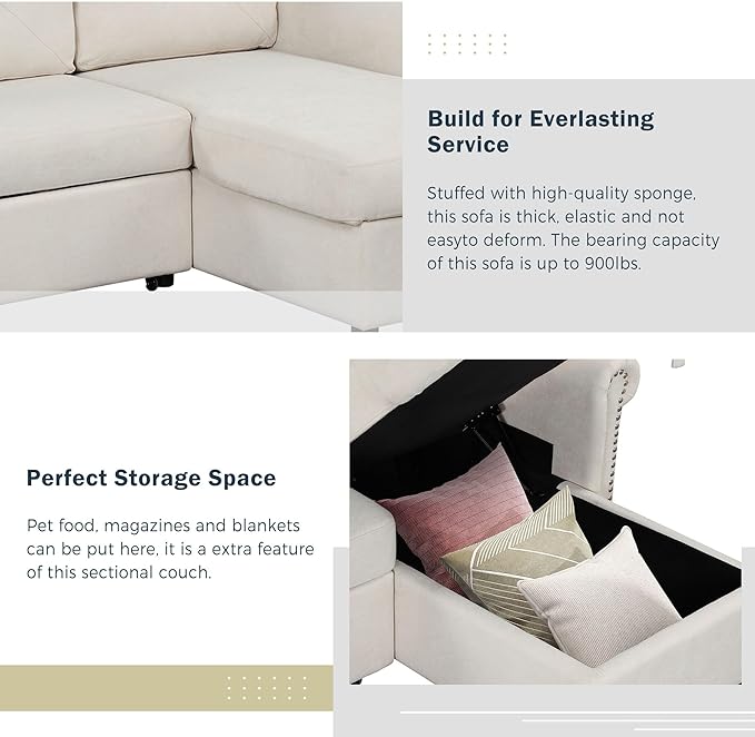 83'' L-Shape Convertible Sleeper Sectional Sofa with Storage Chaise and Pull-Out Bed, Velvet Upholstered Reversible Corner Couch w/Tufted Cushions, for Living Room, Apartment - LeafyLoom