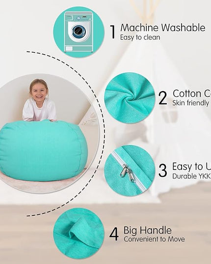 Aubliss Stuffed Animal Bean Bag Storage Chair, Beanbag Covers Only for Organizing Plush Toys, Turns into Bean Bag Seat for Kids When Filled, Medium 32"-Canvas Solid Aqua - LeafyLoom