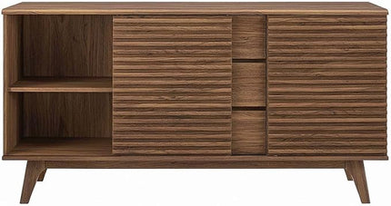 Modway Render 63" Mid-Century Modern Sideboard Buffet Table or TV Stand in Walnut - LeafyLoom