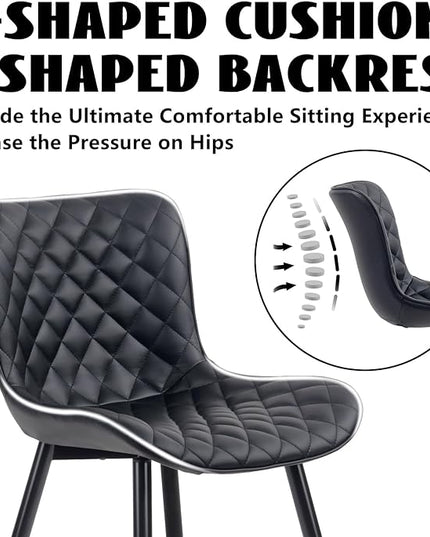 YOUTASTE Black Dining Chairs Set of 2 Mid Century Modern PU Leather Diamond Upholstered Accent Guest Dinner Chair with Back Metal Legs for Kitchen Living Reception Waiting Room - LeafyLoom