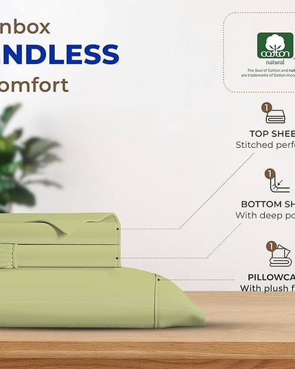 THREAD SPREAD 100% Egyptian Cotton Sheets Twin - 600 Thread Count Sheets Twin, 3 PC Deep Pocket Twin Sheets, Soft, Cooling Sateen Weave Extra Long Twin Sheets for Dorm, 16 in Deep Pocket - Sage Green - LeafyLoom