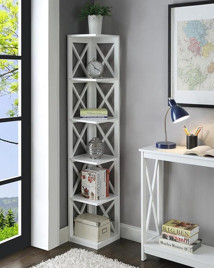 Convenience Concepts Oxford 5 Tier Corner Bookcase, White - LeafyLoom