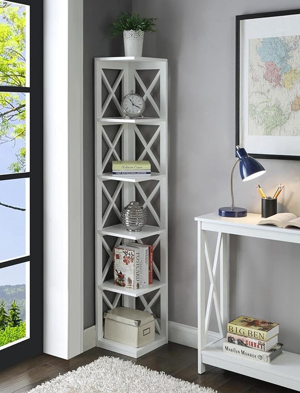 Convenience Concepts Oxford 5 Tier Corner Bookcase, White - LeafyLoom