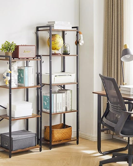 YMYNY Bookcase, 4-Tier Narrow Ladder Bookshelf, Freestanding Shelving Unit, Multifunctional Storage Rack, for Home Office Living Room Bedroom Kitchen, Plant Stand, Rustic Brown, 44*16.9*11.4"UHBC004H - LeafyLoom