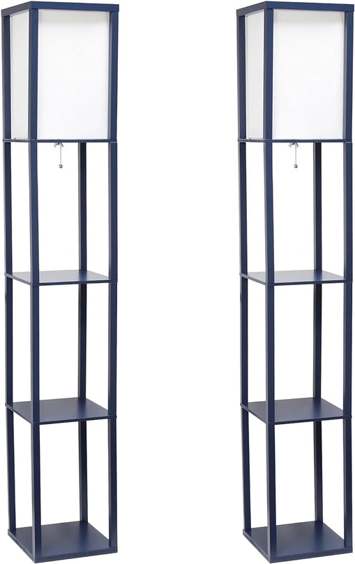 Simple Designs LF1014-NAV Etagere Organizer Storage Shelf Linen Shade Floor Lamp, Navy - LeafyLoom