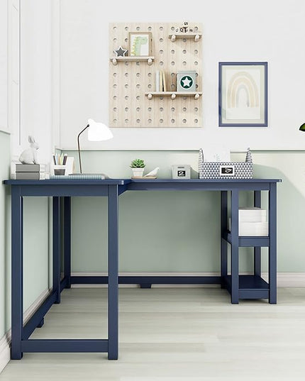 Max & Lily Solid Wood Corner Desk, 55 x 55 Inches, Blue - LeafyLoom