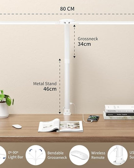 Led Desk Lamp with USB Charging Port Architect Task Dual Lamps for Home Office with Atmosphere Lighting, 24W Ultra Bright Modern Flexible Gooseneck Tall Table Light 5 Color Modes for Drafting Reading - LeafyLoom