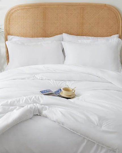 Queen Bed in a Bag 7 Pieces Bedding Comforter Set with Comforter and Sheets White Queen Bed Set with Sheets,Pillow Shams, Flat Sheet, Fitted Sheet and Pillowcases - LeafyLoom